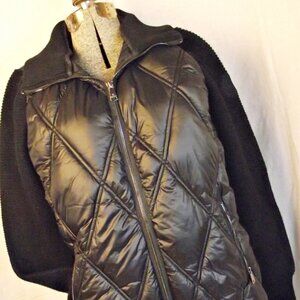 Bernardo Womens Knit Sleeve Puffer Coat Diamond Quilted Ecoplume M